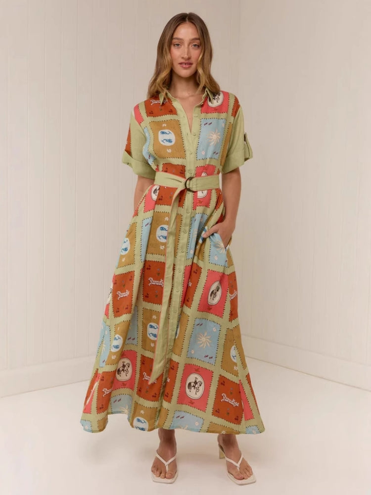 Hemdkragen Leinen-Maxikleid