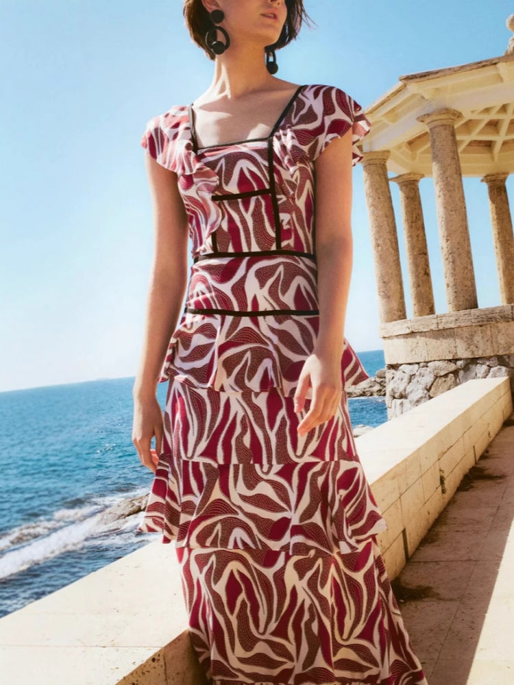 Kurzärmeliges geblümtes Kleid