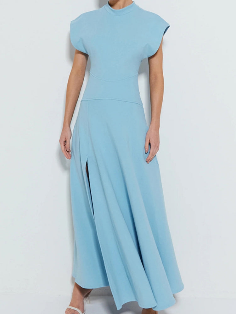 Rundhals-Maxikleid mit kurzen Ärmeln
