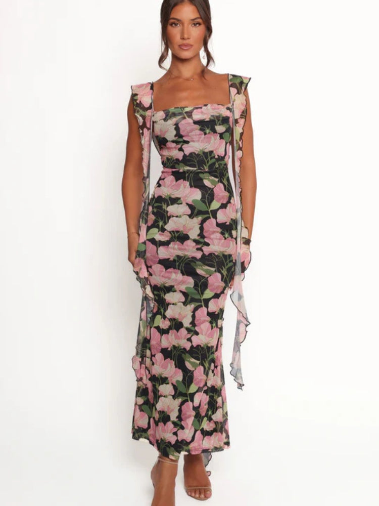 Kleid mit Blumenmuster-Spitzenband