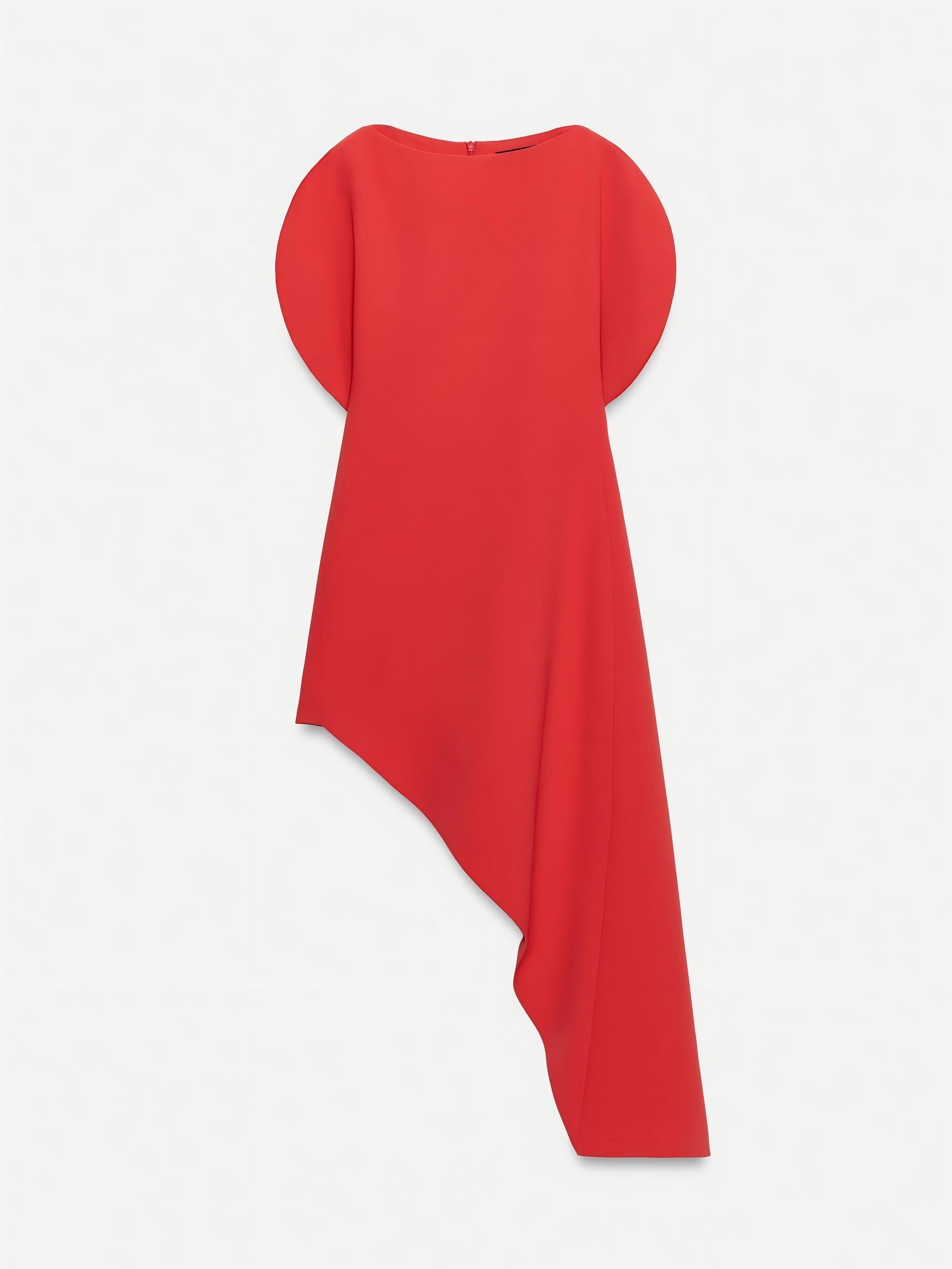 Puff Sleeves Asymmetric Midi Dress