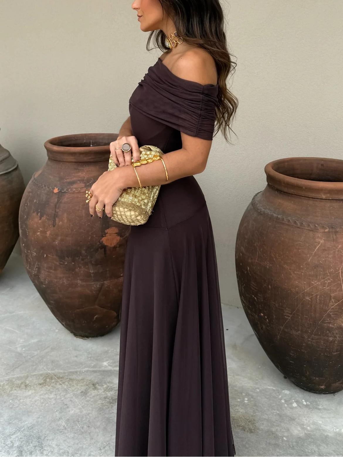Toledo One Shoulder Mesh Maxikleid