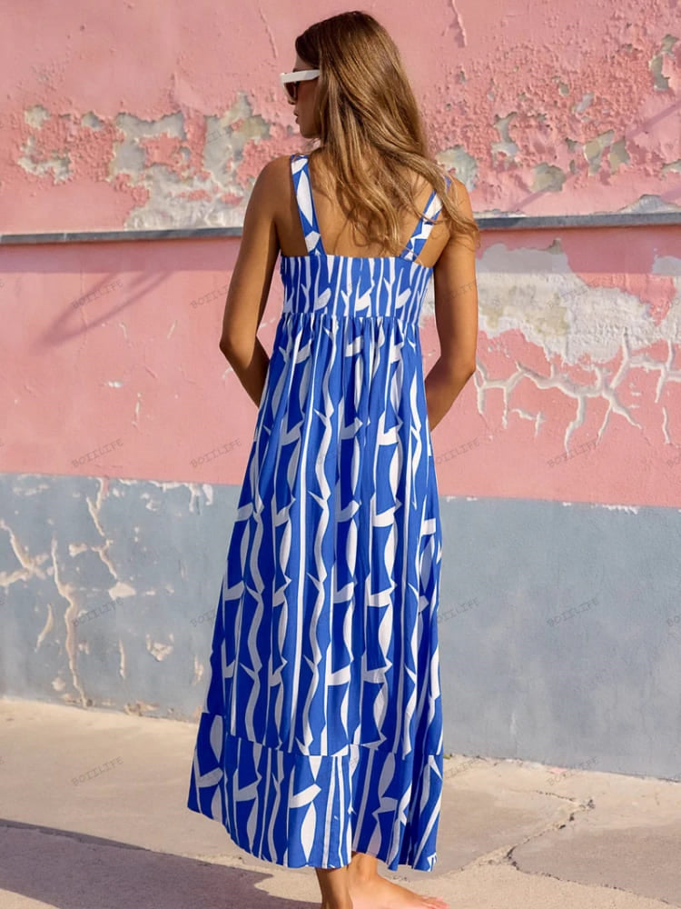 Französisches Maxikleid mit Blumenmuster im Urlaubsstil