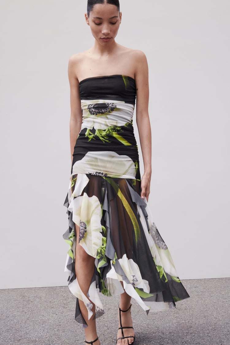 Gartenia Blumen-Mesh-Falten-Tube-Midikleid