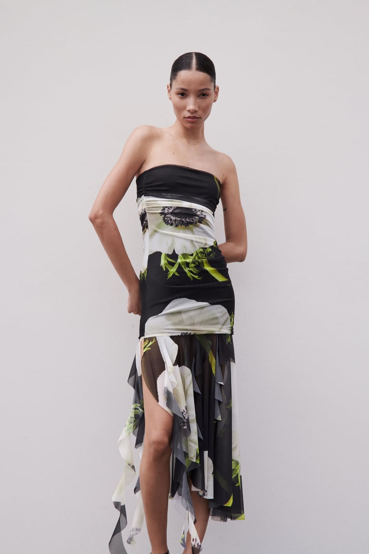 Gartenia Blumen-Mesh-Falten-Tube-Midikleid