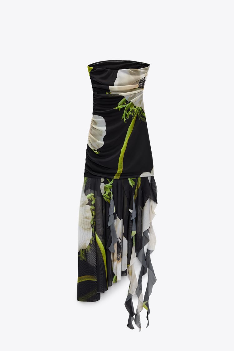 Gartenia Blumen-Mesh-Falten-Tube-Midikleid