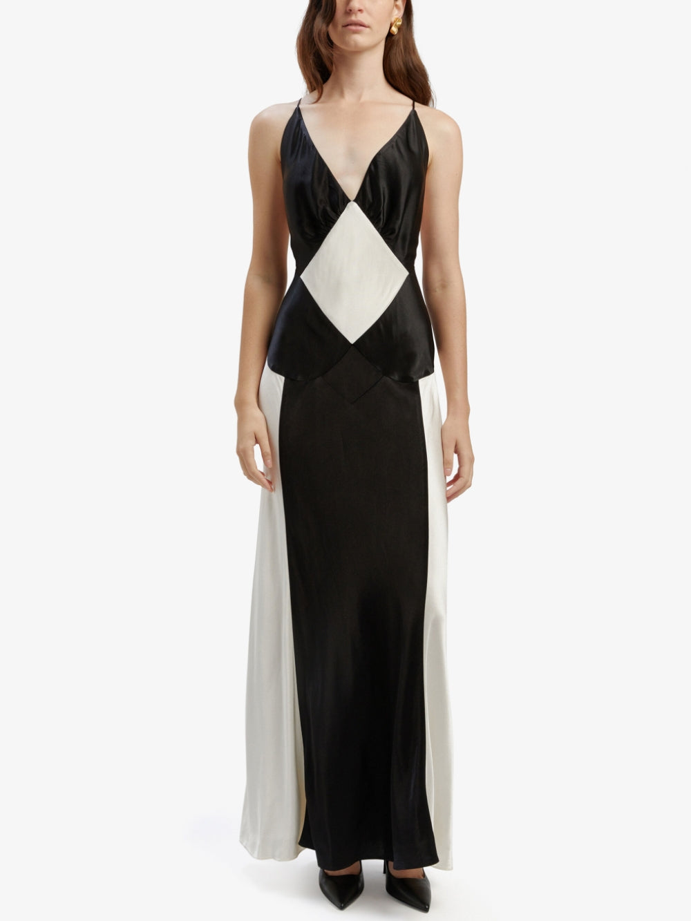 Schwarzes Maxi-Kleid mit Elfenbeinkontrast