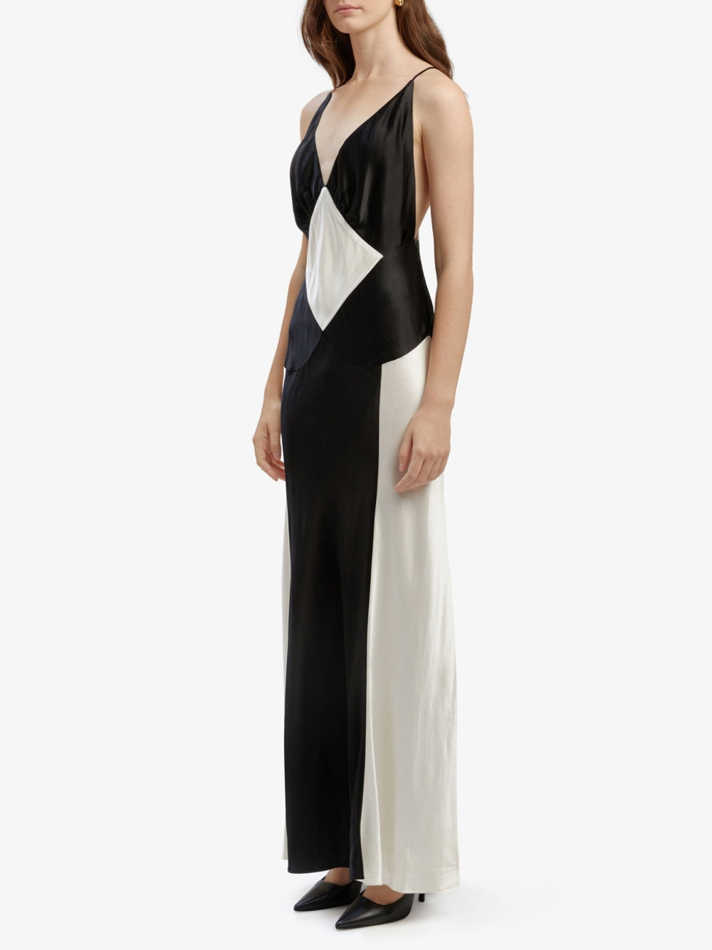 Schwarzes Maxi-Kleid mit Elfenbeinkontrast