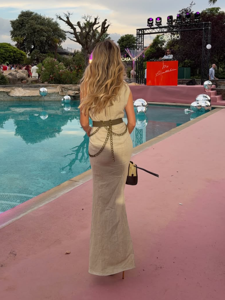 Draped Linen Sleeveless Maxi Dress