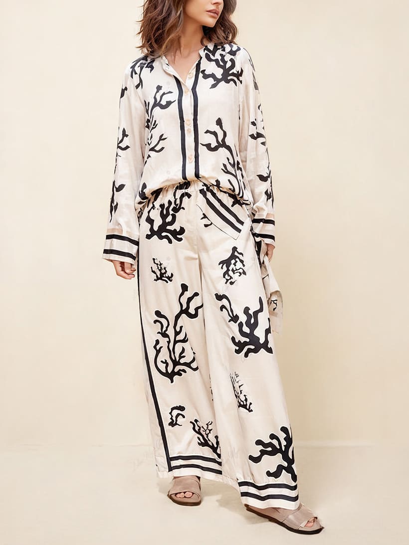 Bedrucktes Hosen-Set mit weitem Bein