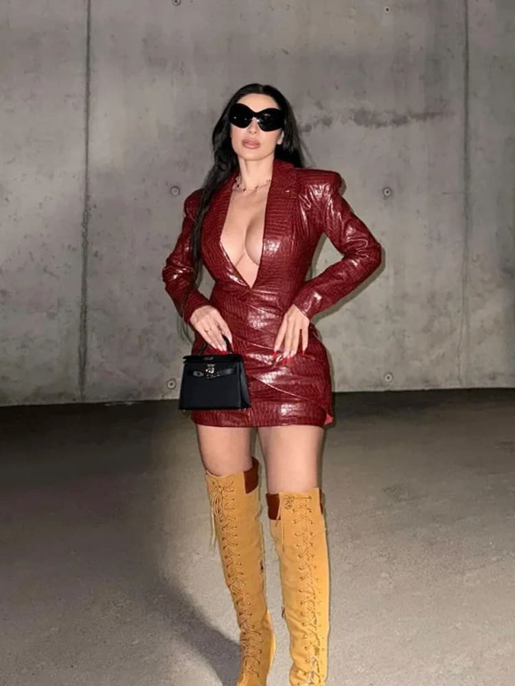 Tiefer V-Ausschnitt Bodycon-Kleid