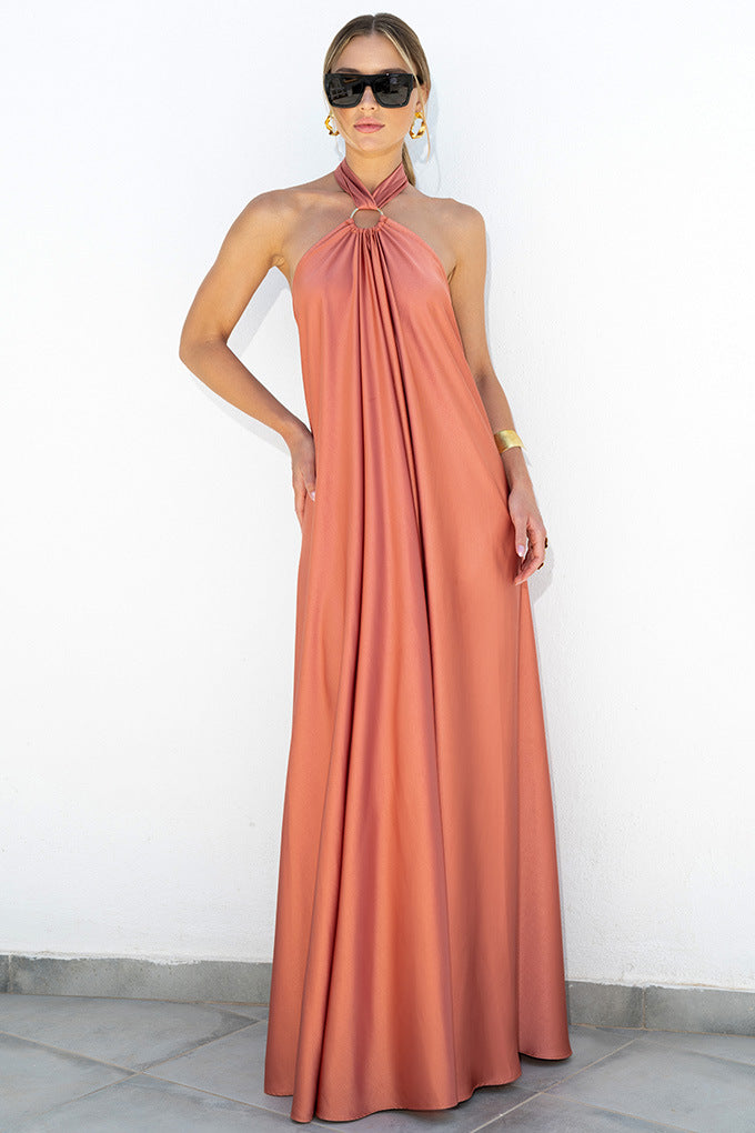 Satin Elegantes langes Maxikleid: Rückenausschnitt Neckholder
