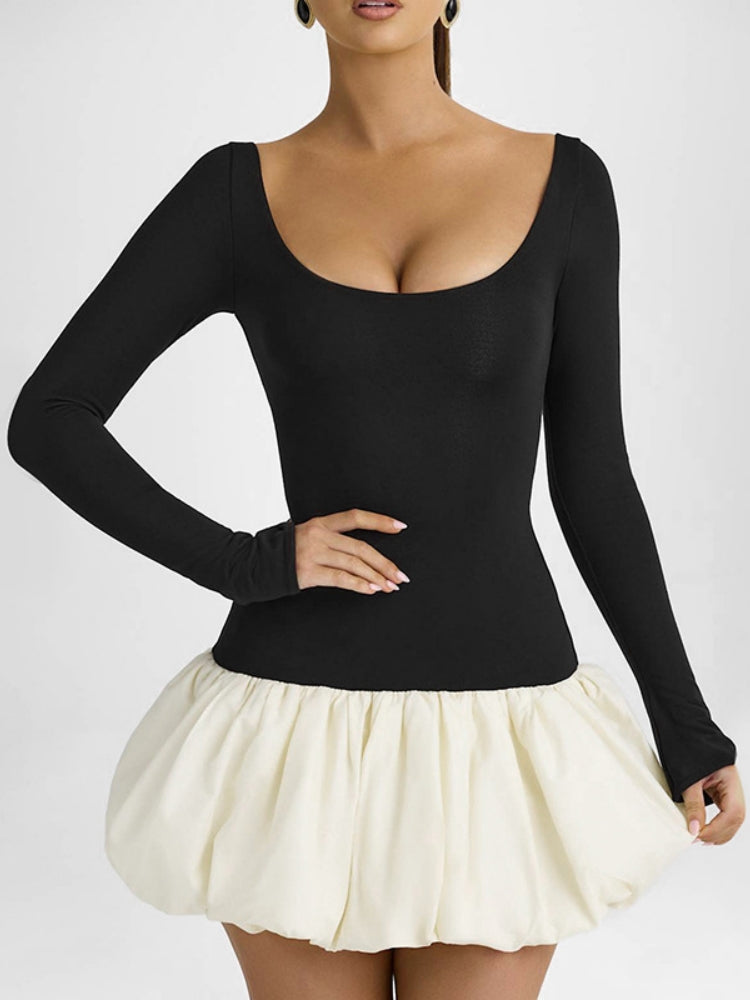 Elegantes Colorblock-Kleid mit U-Boot-Ausschnitt