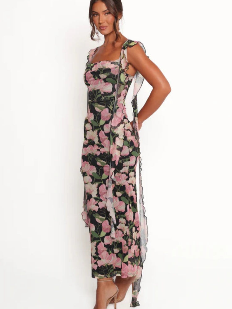 Kleid mit Blumenmuster-Spitzenband