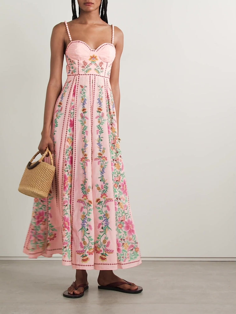 Bedrucktes, perlenbesetztes Neckholder-Kleid für den Urlaub