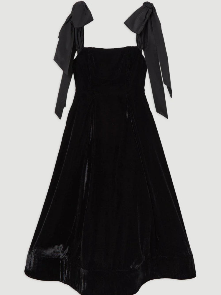 Trägerloses Midi-Kleid aus Samt mit Schleife