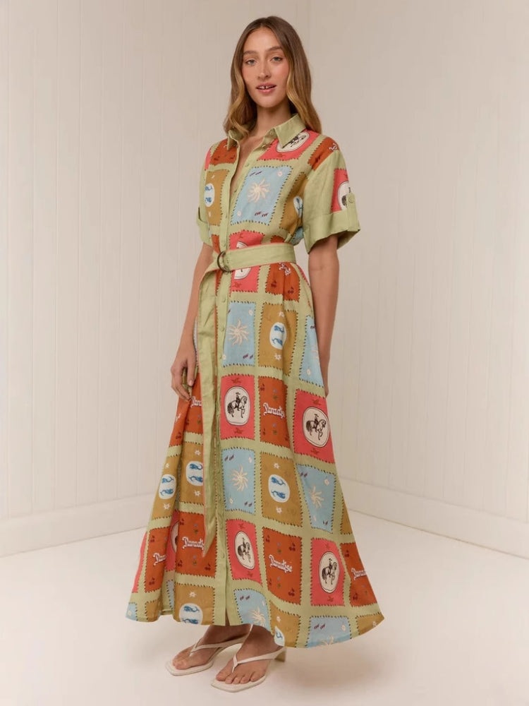Hemdkragen Leinen-Maxikleid