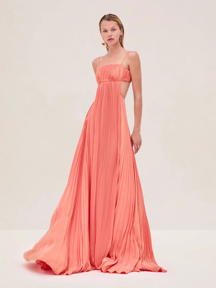 Plissiertes rückenfreies Slip-Kleid