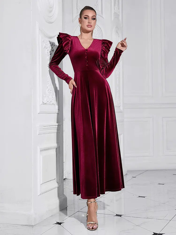 Elegantes V-Ausschnitt Maxikleid