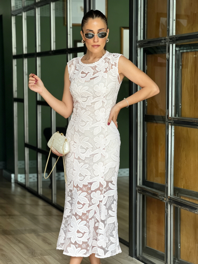Floral Lace Bow-Back Fishtail Dress