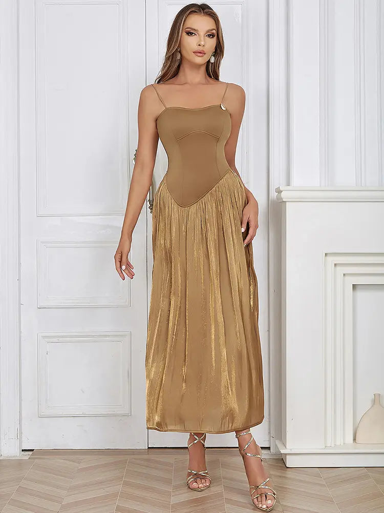 Ärmelloses gerafftes Maxikleid