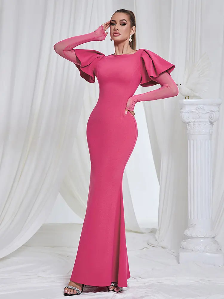 Elegantes Netz-Langarmkleid