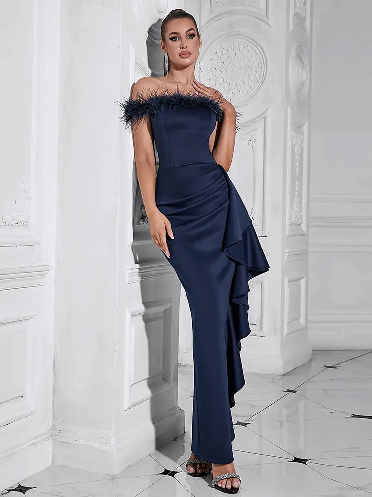 Sexy schulterfreies, figurbetontes Kleid mit Rüschen