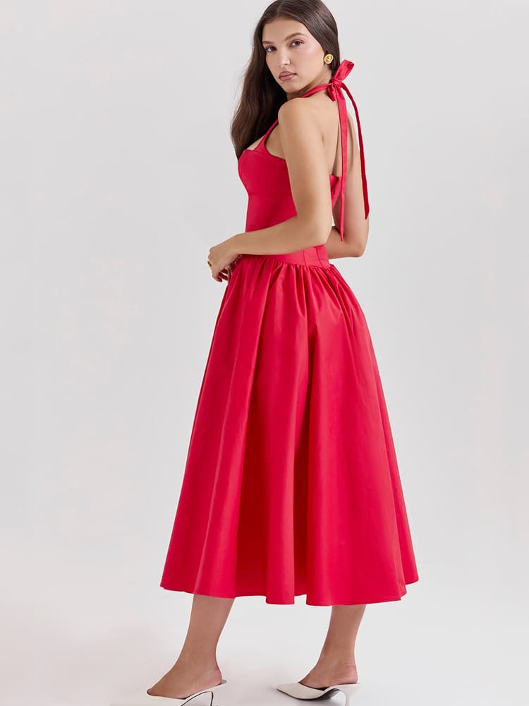 Neckholder-Midikleid mit Seitenschlitz – Scharlachrot