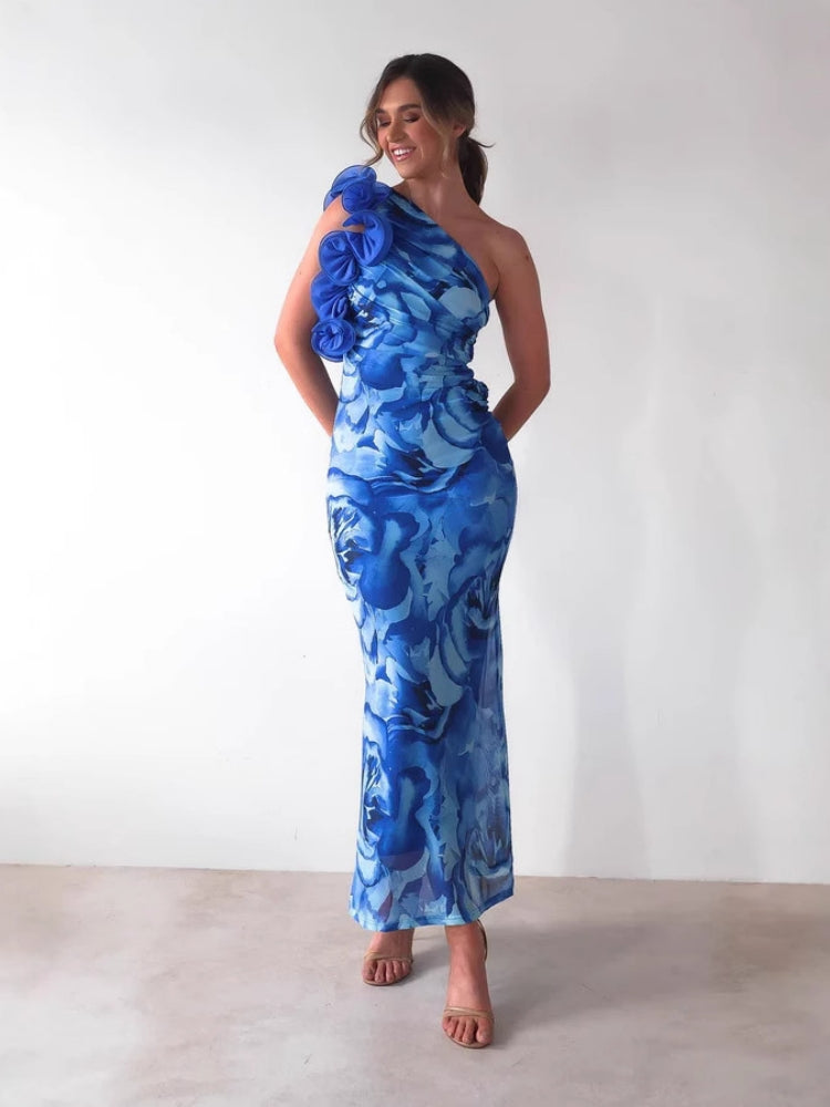Dreidimensionales Blumenmuster schlankes, sexy Kleid