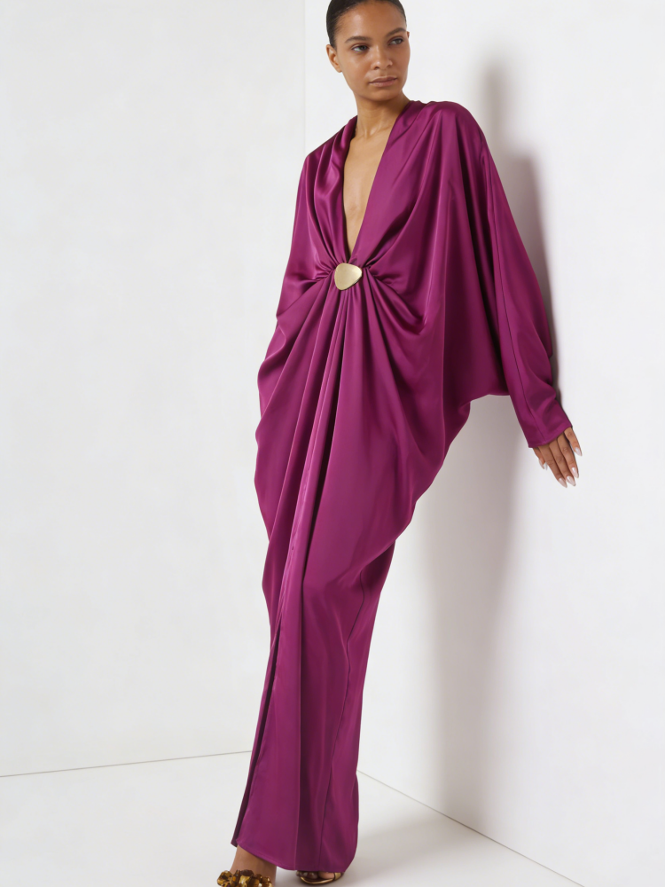Magenta Satin Maxikleid aus Satin