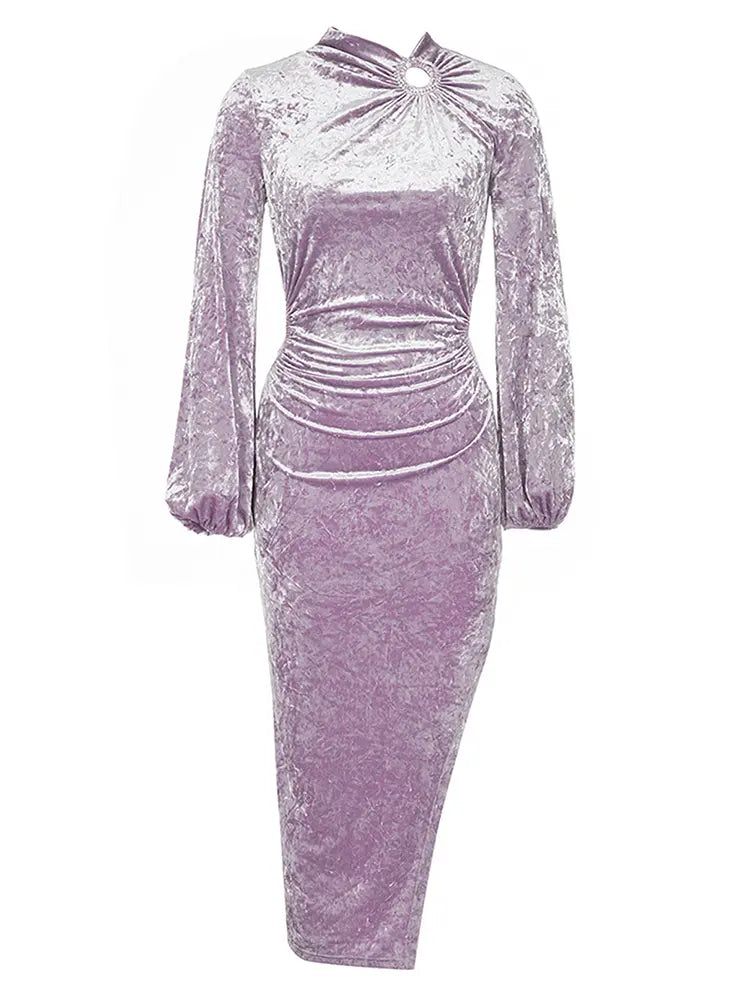 Elegantes, samtenes Abendkleid mit Rundhalsausschnitt