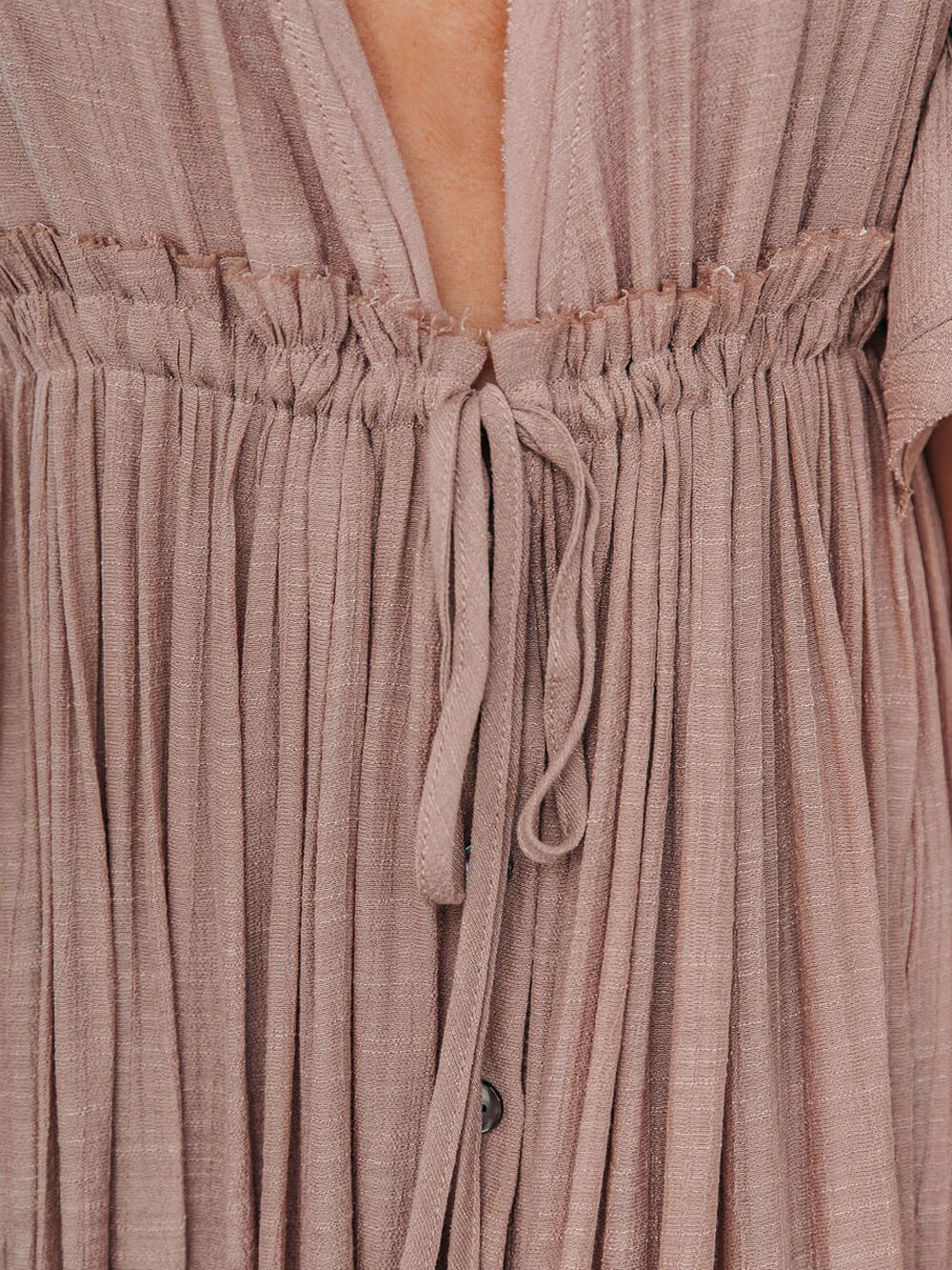 Knopf Baumwoll Leinen Perfektes Strand Boho Maxikleid