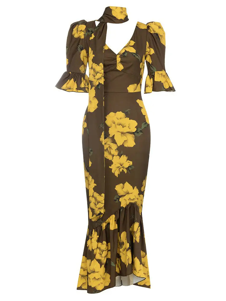 Vintage Puffärmel-Slim-Kleid