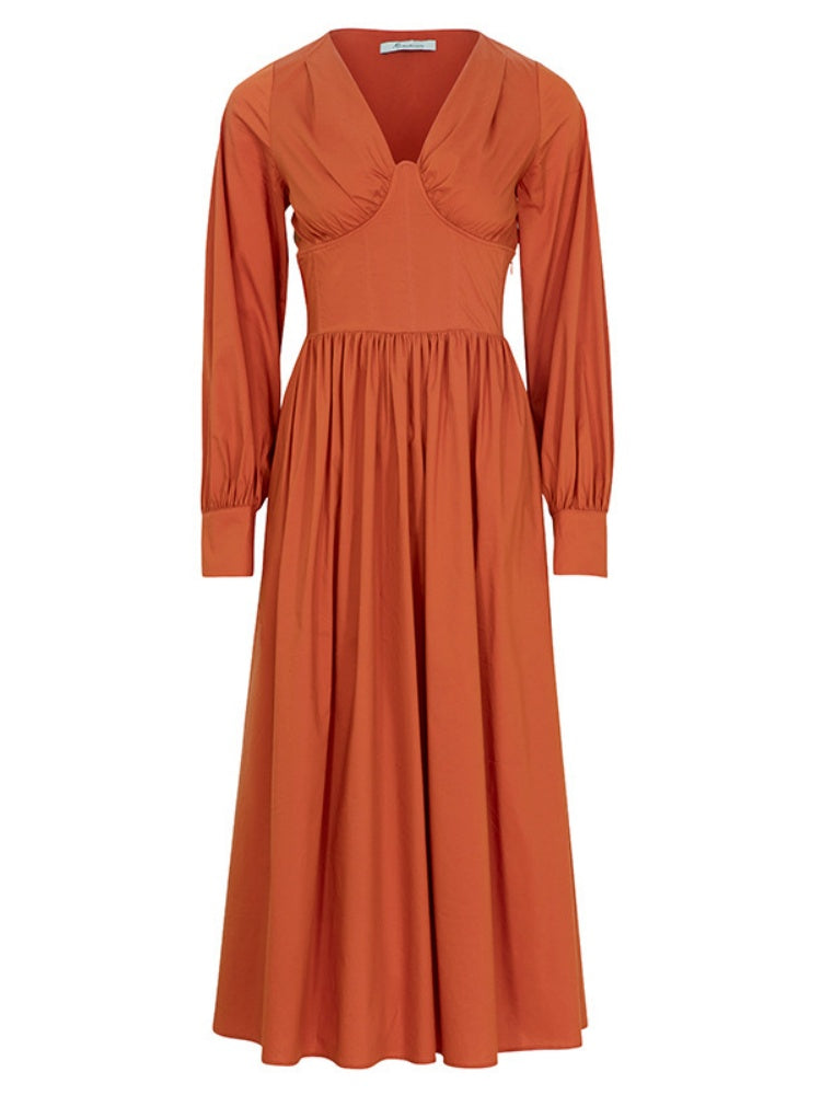 Frühlingshaftes V-Ausschnitt Midi-Kleid mit Taillenbetonung