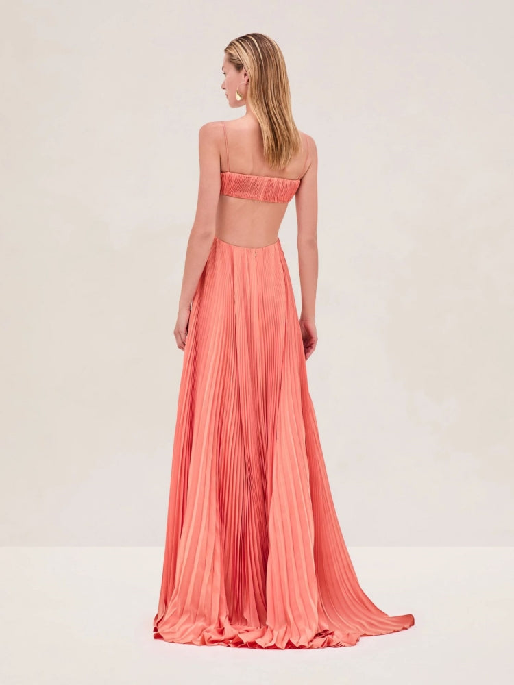 Plissiertes rückenfreies Slip-Kleid