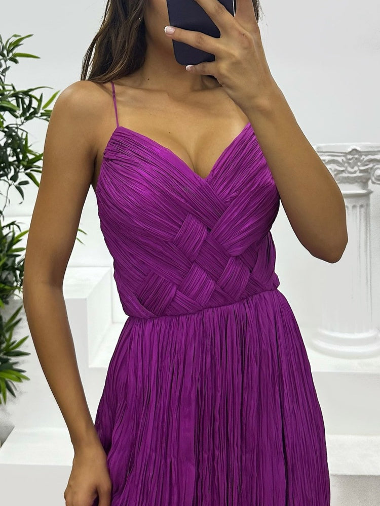 Plissiertes ärmelloses Maxikleid