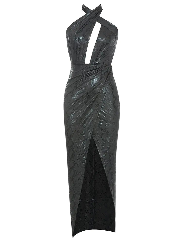 Sexy rückenfreies Neckholder-Kleid mit Schlitz