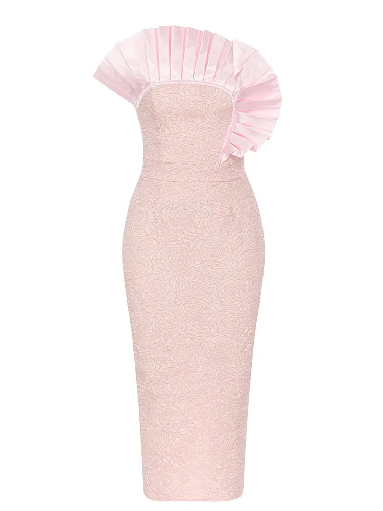 Sexy trägerloses Rüschenkleid mit Blumenmuster