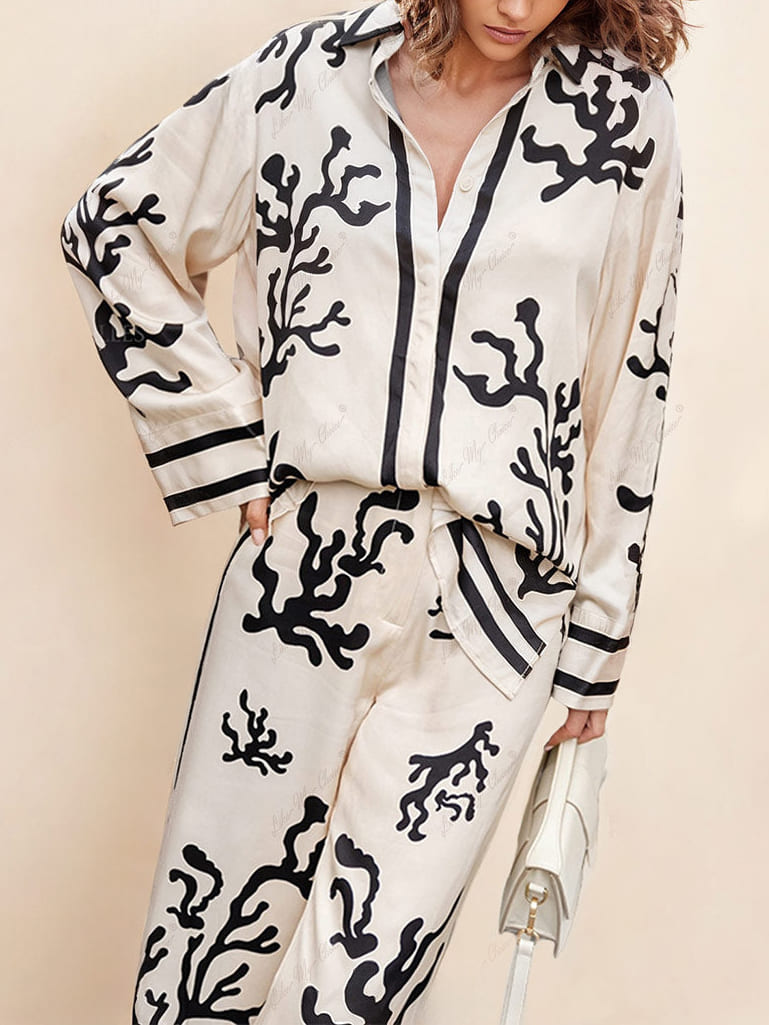Bedrucktes Hosen-Set mit weitem Bein