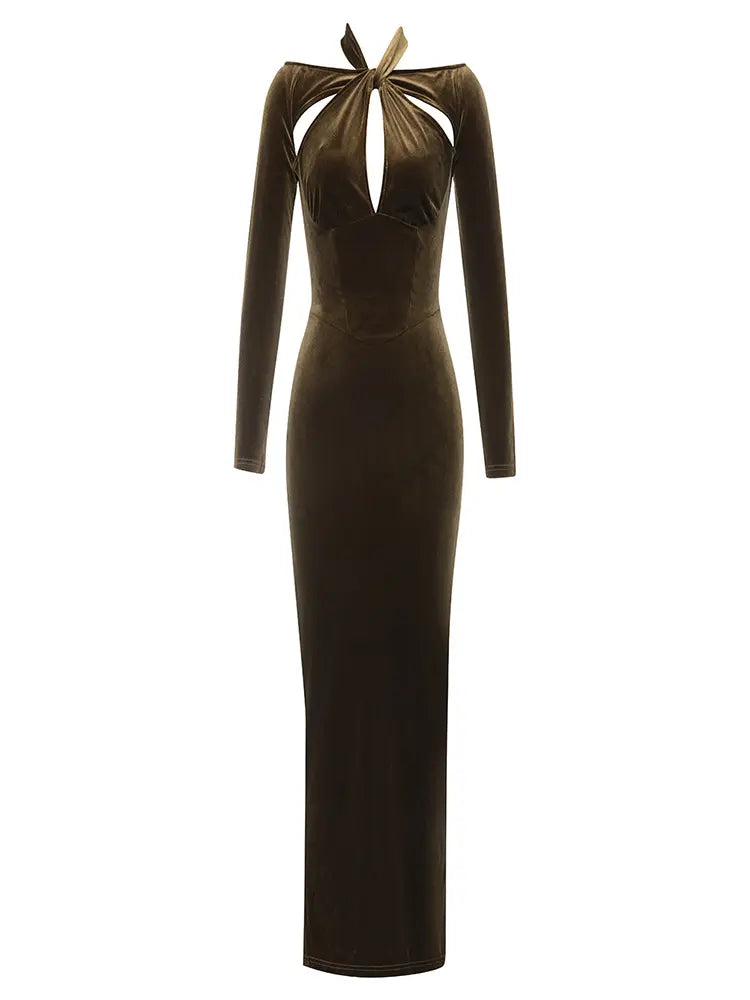 Samtkleid mit Cut-Outs und Neckholder