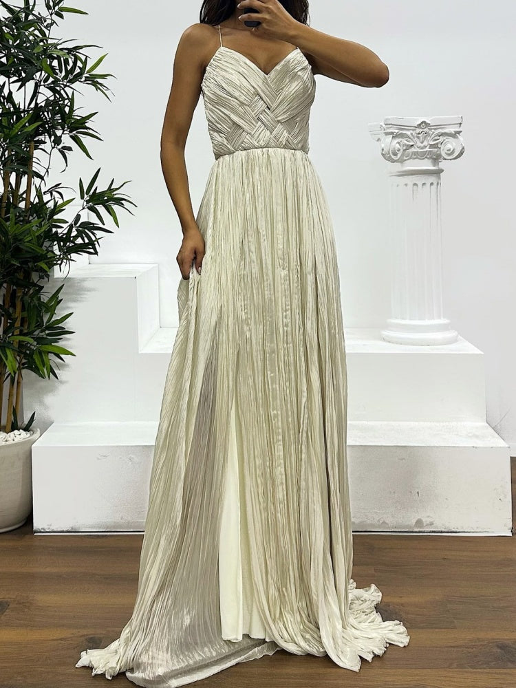 Plissiertes ärmelloses Maxikleid