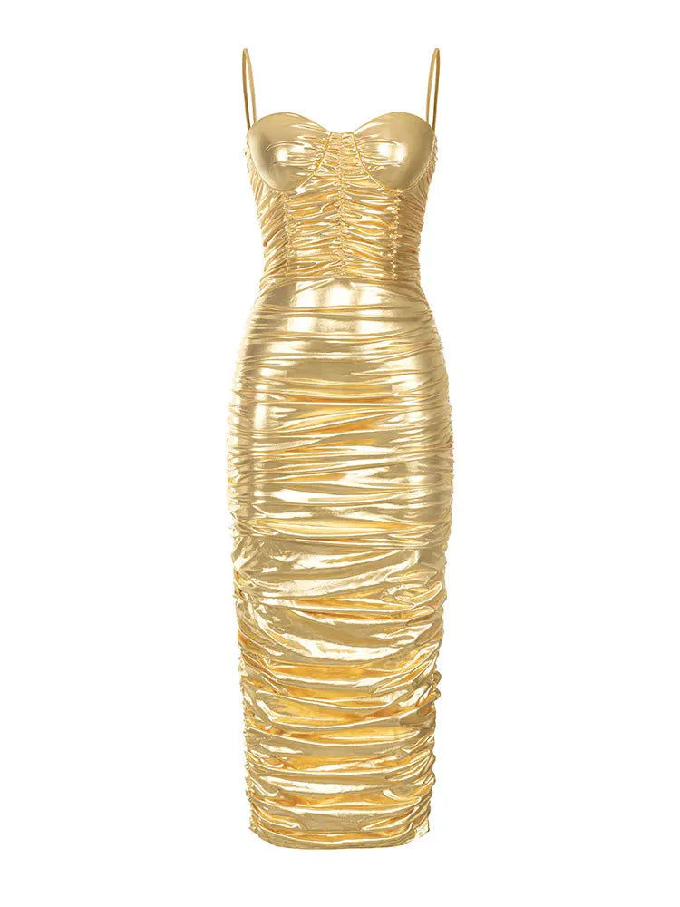Gerüschtes Abendkleid mit Spaghettiträgern