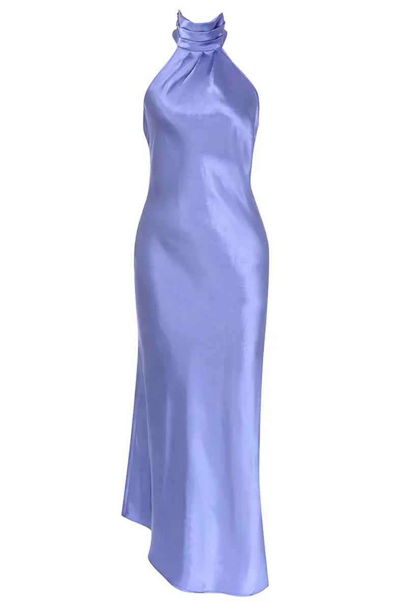Ärmelloses Neckholder-Satinkleid im minimalistischen Stil