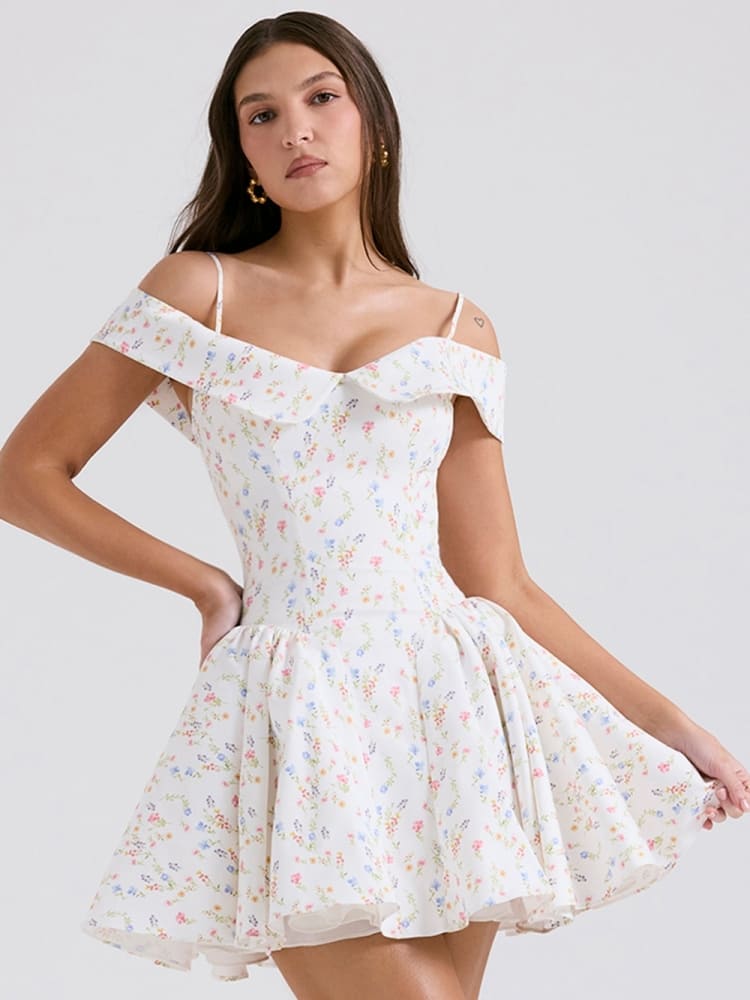 Weißes Bandeau-Minikleid mit Blumenmuster