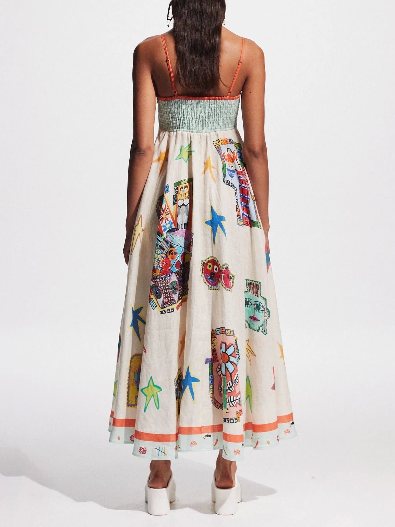 Einzigartiges Graffiti-Print Träger Langes Swing-Maxikleid