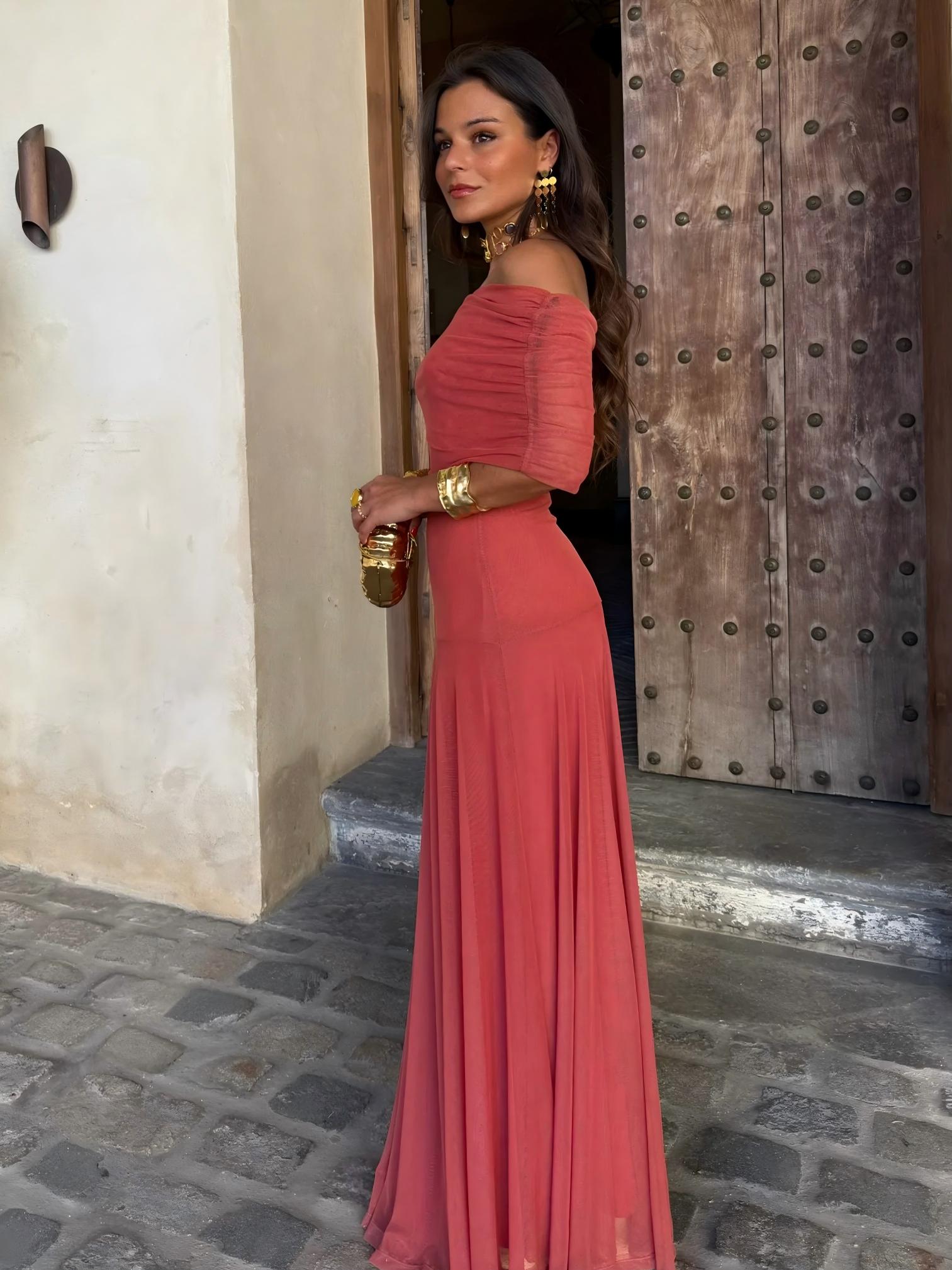 Toledo One Shoulder Mesh Maxikleid