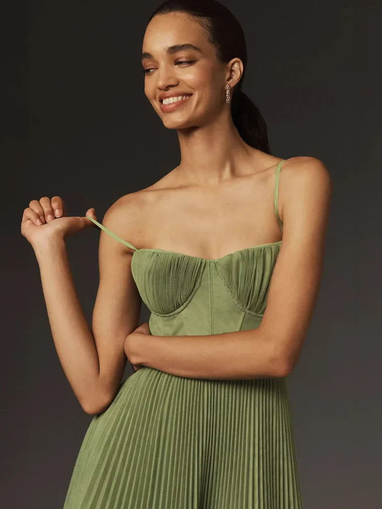 Bustier-Midi-Kleid aus plissiertem Tüll mit ausgestelltem Rock
