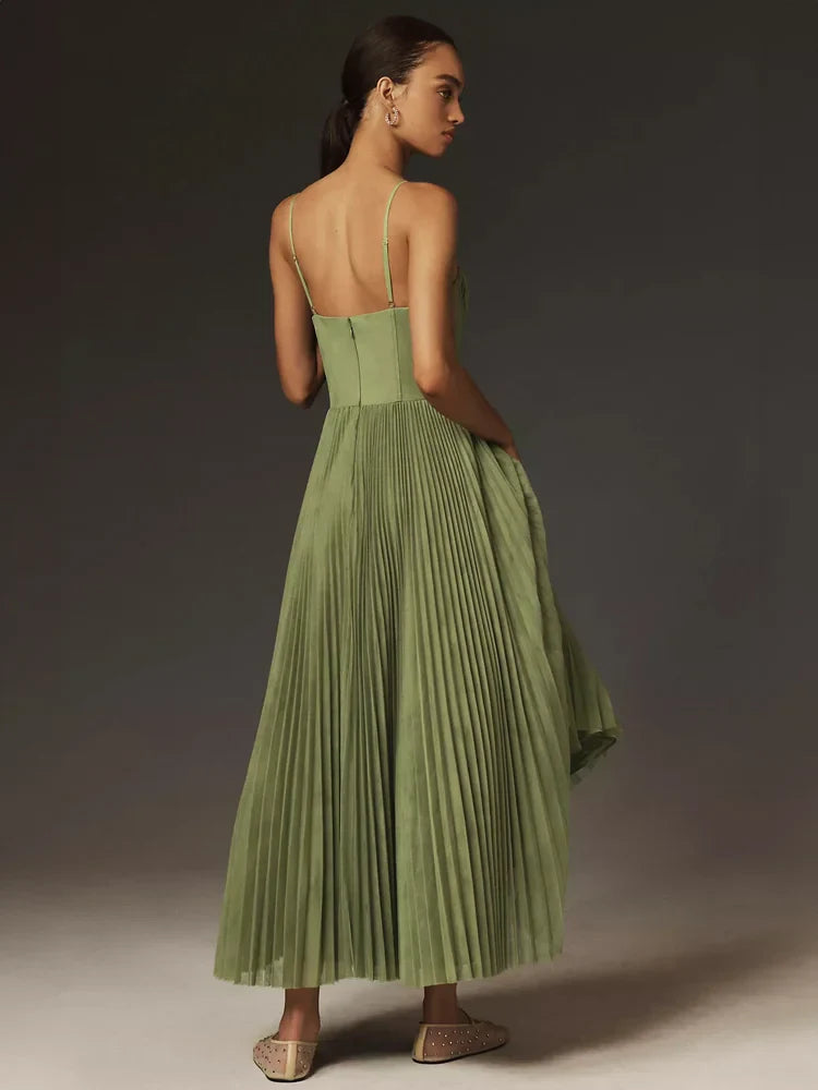 Bustier-Midi-Kleid aus plissiertem Tüll mit ausgestelltem Rock