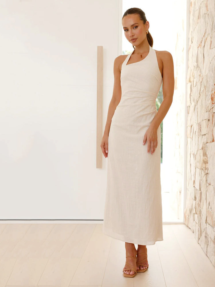 Lässiges ärmelloses, rückenfreies Neckholder-Midikleid in Unifarben