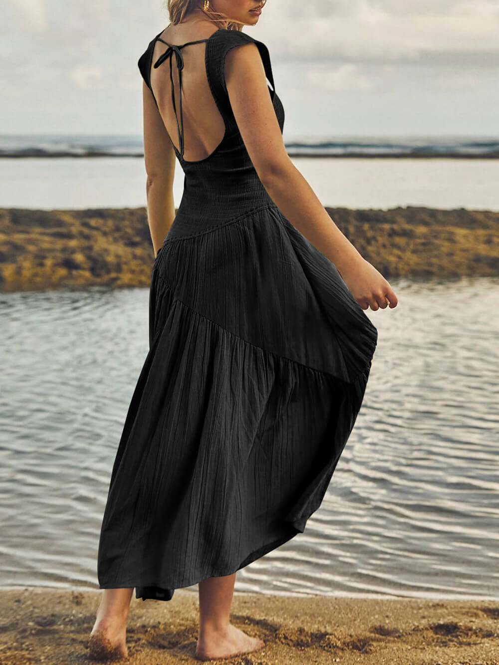 Maxikleid mit eckigem Ausschnitt im Boho-Patchwork-Stil